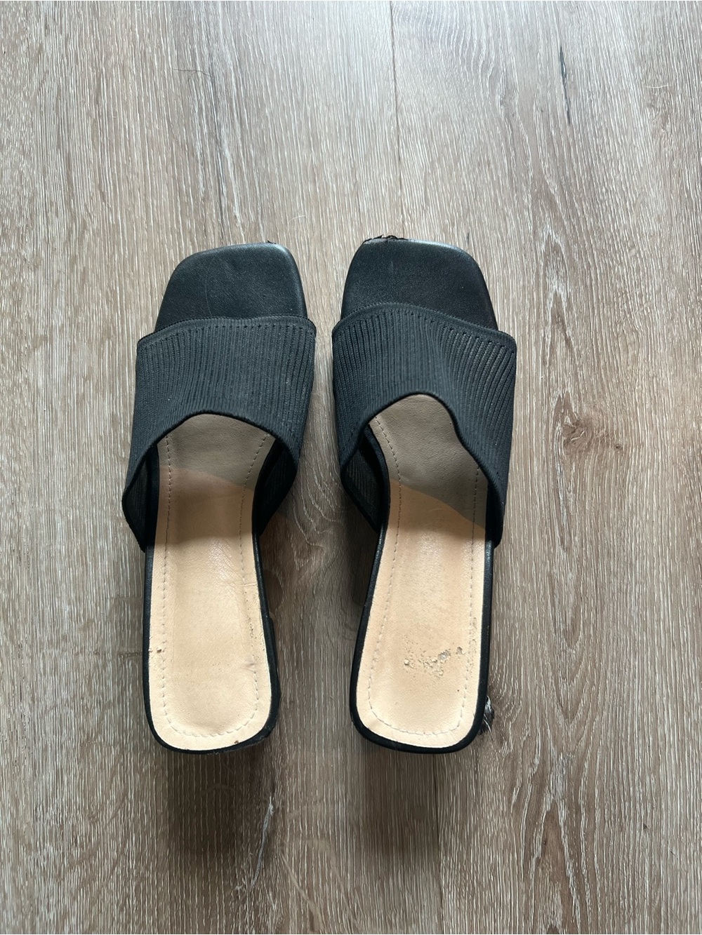 Black Square Toe Ribbed Glove Slide Sandal Heel size 39